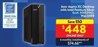 Walmart Acer aspire xc desktop with intel pentium silver offer