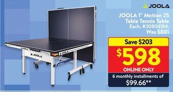 Walmart Joola 1" motion 25 table tennis table offer