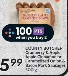 Safeway Country Butcher Cranberry & Apple, Apple Cinnamon or Caramelized Onion & Bacon Pork Sausages 500g offer