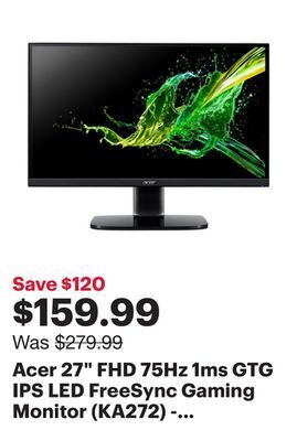 Best Buy Acer 27" fhd 75hz 1ms gtg ips led freesync gaming monitor (ka272) - black offer