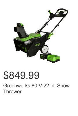 Costco Greenworks 80 v 22 in. snow thrower offer
