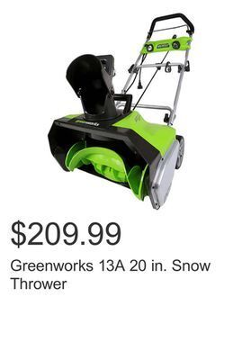 Costco Greenworks 13a 20 in. snow thrower offer