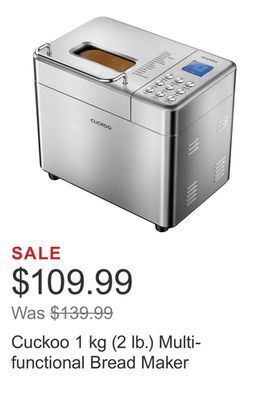 Costco Cuckoo 1 kg (2 lb.) multi-functional bread maker offer