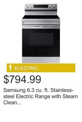 Costco Samsung 6.3 cu. ft. stainless-steel electric range with steam clean and built-in wi-fi offer