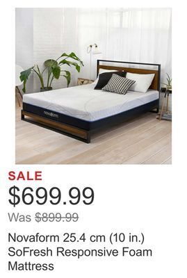 Costco Novaform 25.4 cm (10 in.) sofresh responsive foam mattress offer