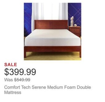 Costco Comfort tech serene medium foam double mattress offer