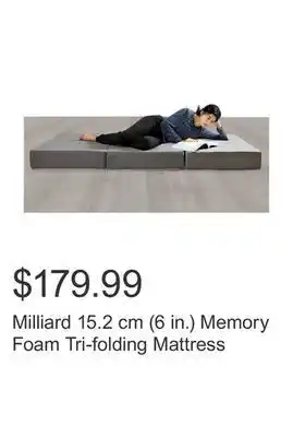 Costco Milliard 15.2 cm (6 in.) memory foam tri-folding mattress offer