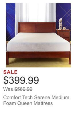 Costco Comfort tech serene medium foam queen mattress offer