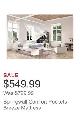 Costco Springwall comfort pockets breeze mattress offer