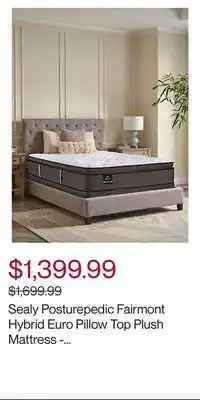 Hudson's Bay Sealy posturepedic fairmont hybrid euro pillow top plush mattress - double offer