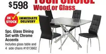 Bad Boy Superstore 5pc. glass dining set with chrome accents offer