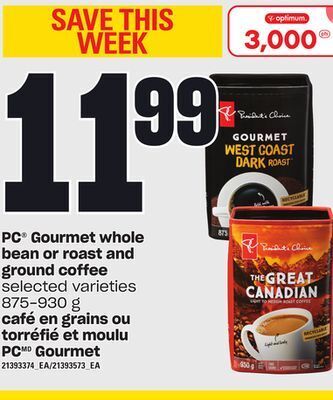 Independent Grocer Pc® gourmet whole bean or roast and ground coffee, 875-930 g offer