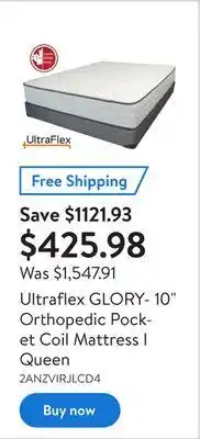 Walmart Ultraflex glory- 10" orthopedic pocket coil mattress i queen offer