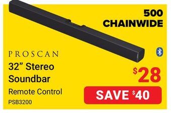 Visions Electronics Proscan 32" stereo soundbar offer