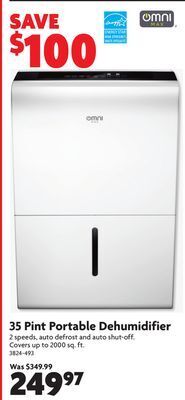 Home Hardware 35 pint portable dehumidifier offer