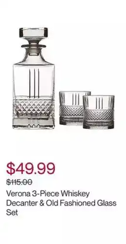 Maxwell & williams verona 3-piece whiskey decanter & old fashioned glass set