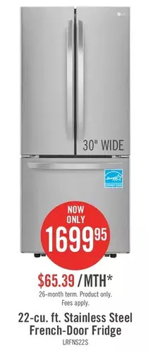 The Brick Lg 21.8 cu. ft. 3-door french door refrigerator - lrfns2200s offer