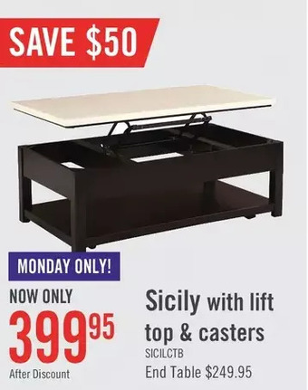 The Brick Sicily coffee table with lift-top and casters | end table offer