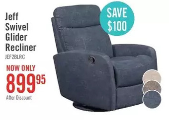 The Brick Jeffery velvet swivel glider recliner - indigo offer