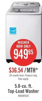 The Brick Samsung 5.8 cu. ft. top-load washer - wa50r5200aw/us offer