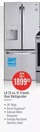 The Brick Lg 21.8 cu. ft. french-door refrigerator with exterior water dispenser - lrfws2200s offer
