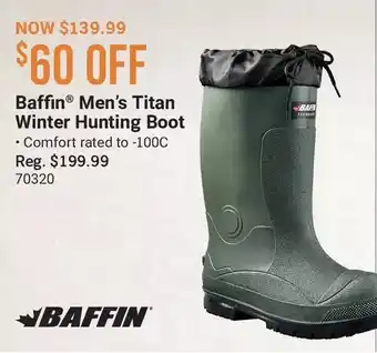 Cabela's Baffin men's titan winter hunting boot offer