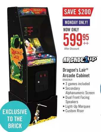 The Brick Arcade1up dragon’s lair® arcade cabinet with riser offer
