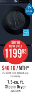 The Brick Samsung bespoke 7.5 cu. ft. electric dryer with super speed - dve46bb6700dac offer