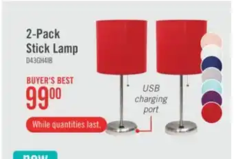 The Brick Limelights stick lamp with usb charging port and fabric shade 2 pack set, red lamp set offer