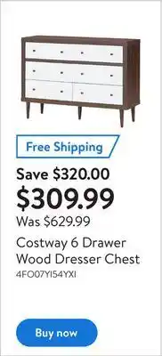 Walmart Costway 6 drawer wood dresser chest offer