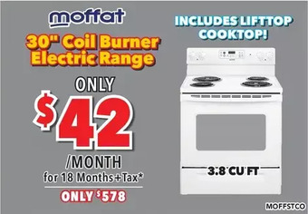 Surplus Furniture Moffat white 30" electric range with coil burners offer