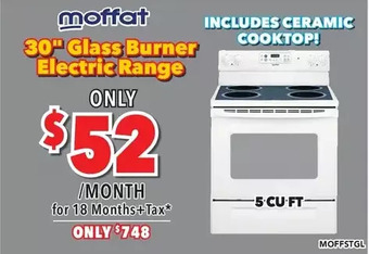 Surplus Furniture Moffat white 30" electric range with glass burners offer