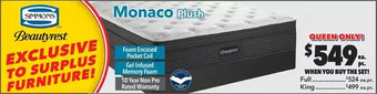 Surplus Furniture Monaco plush full mattress set offer