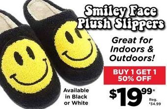 Showcase Smiley face plush slippers offer