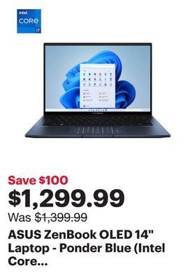 Best Buy Asus zenbook oled 14" laptop - ponder blue (intel core i7-1260p/512gb ssd/16gb ram/windows 11) offer