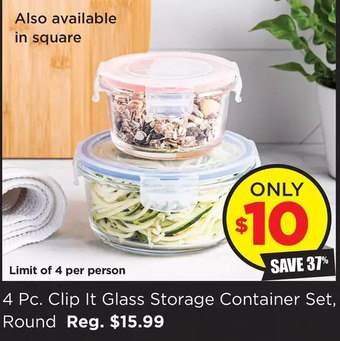 Kitchen Stuff Plus 4 pc. clip it glass storage container set offer