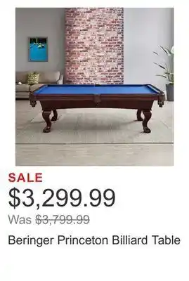 Costco Beringer princeton billiard table offer