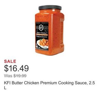 Costco Kfi butter chicken premium cooking sauce, 2.5 l offer