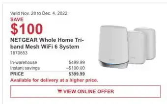Costco Netgear whole home tri-band mesh wifi 6 system offer
