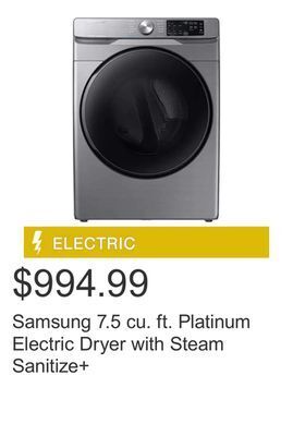 Costco Samsung 7.5 cu. ft. platinum electric dryer with steam sanitize+ offer