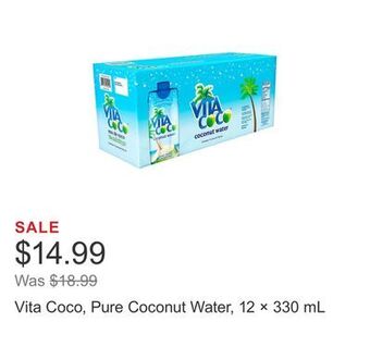 Costco Vita coco, pure coconut water, 12 × 330 ml offer