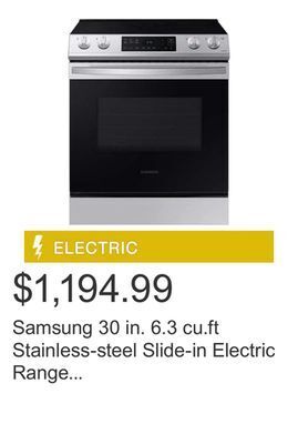 Costco Samsung 30 in. 6.3 cu.ft stainless-steel slide-in electric range with self clean offer