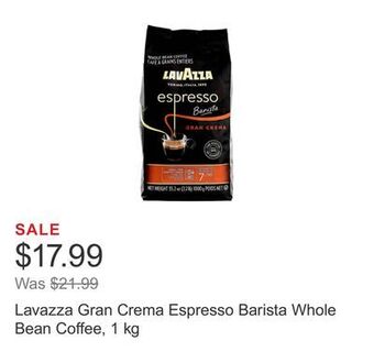 Costco Lavazza gran crema espresso barista whole bean coffee, 1 kg offer