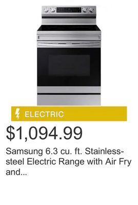 Costco Samsung 6.3 cu. ft. stainless-steel electric range with air fry and built-in wi-fi offer
