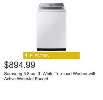 Costco Samsung 5.8 cu. ft. white top-load washer with active waterjet faucet offer