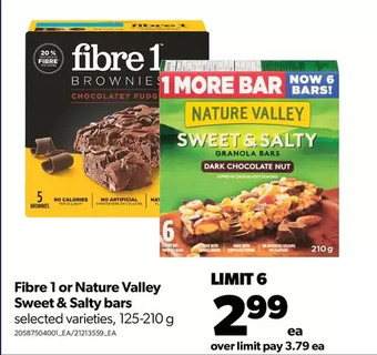 Real Canadian Superstore Fibre 1 or nature valley sweet & salty bars offer