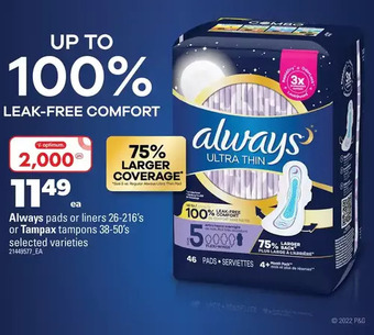 Real Canadian Superstore Always pads or liners or tampax tampons offer
