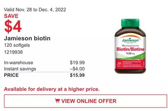 Costco Jamieson biotin offer