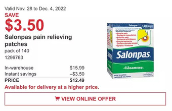 Costco Salonpas pain relieving patches offer