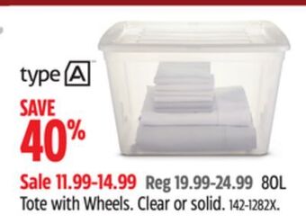 Canadian Tire Type a 80l tote with wheels offer